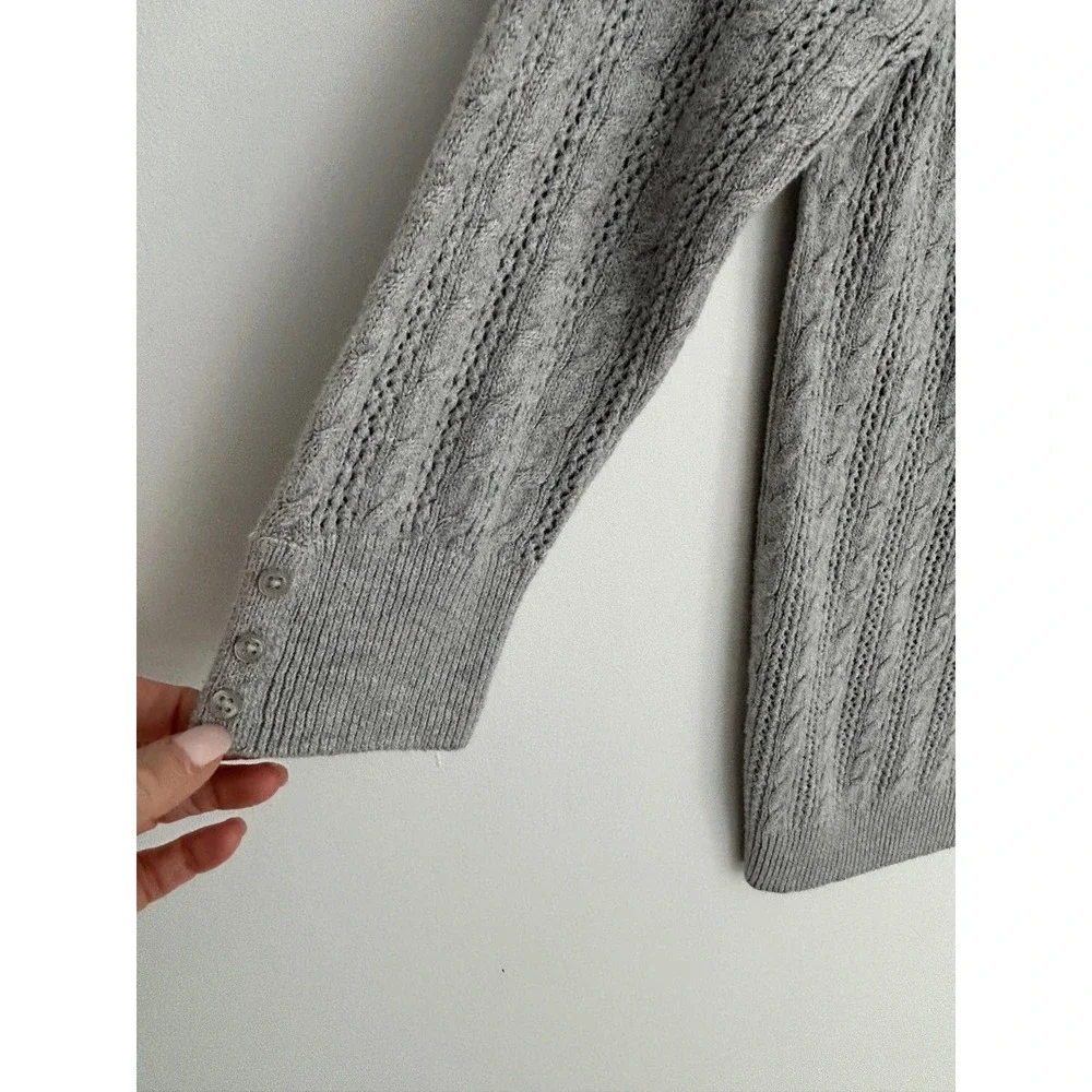 American Eagle Outfitters Gray Cable Knit Scoop Neck 3/4 Sleeve Sweater XL Soft
